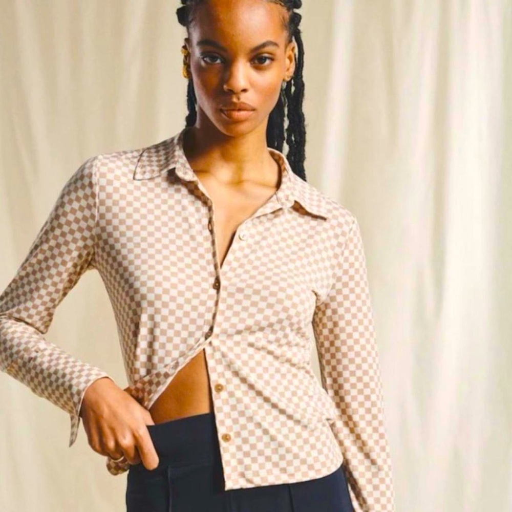 Abercrombie & Fitch White Checkered Button Up Blouse